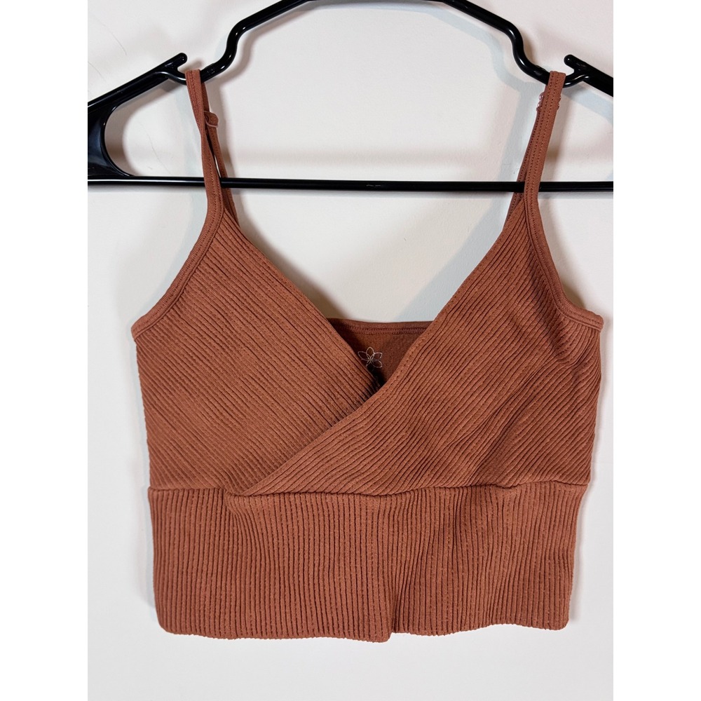 Aura Women Ribbed Surplice Crop Top Terracotta Brown Seamless V-Neck SCT118 S/M